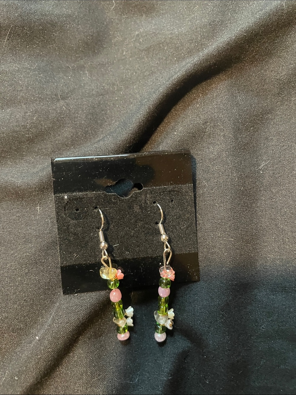 Pink and Green Floral Bead Dangle Earrings